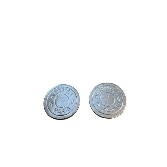 Hermes Vintage Clou de Selle Silver Metal Clip On Earrings w/Box - Picture 1 of 4